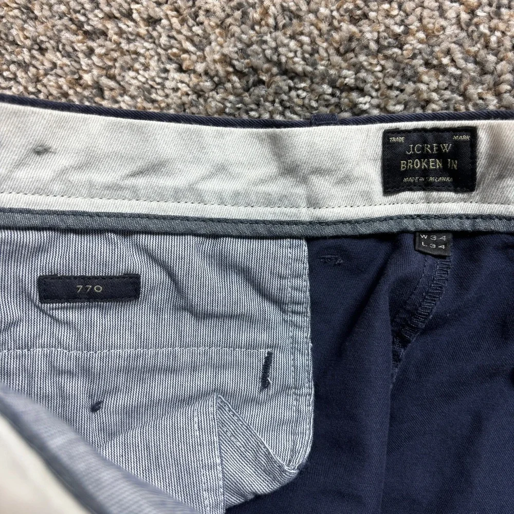 J.Crew Broken-In Men's 35x34 Chino Pants Navy Blue Flat Front Casual Trousers